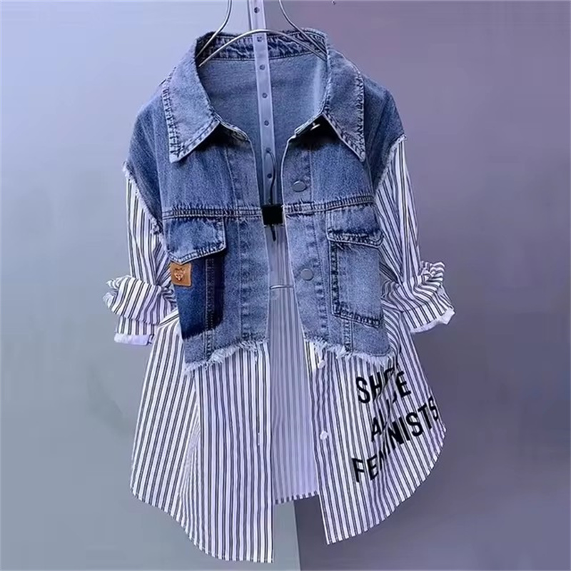 韓国ストライプデニムジャケット,女性用,気質コート,センシン - Women'S Fashion Denim Jacket のレビューと価格
