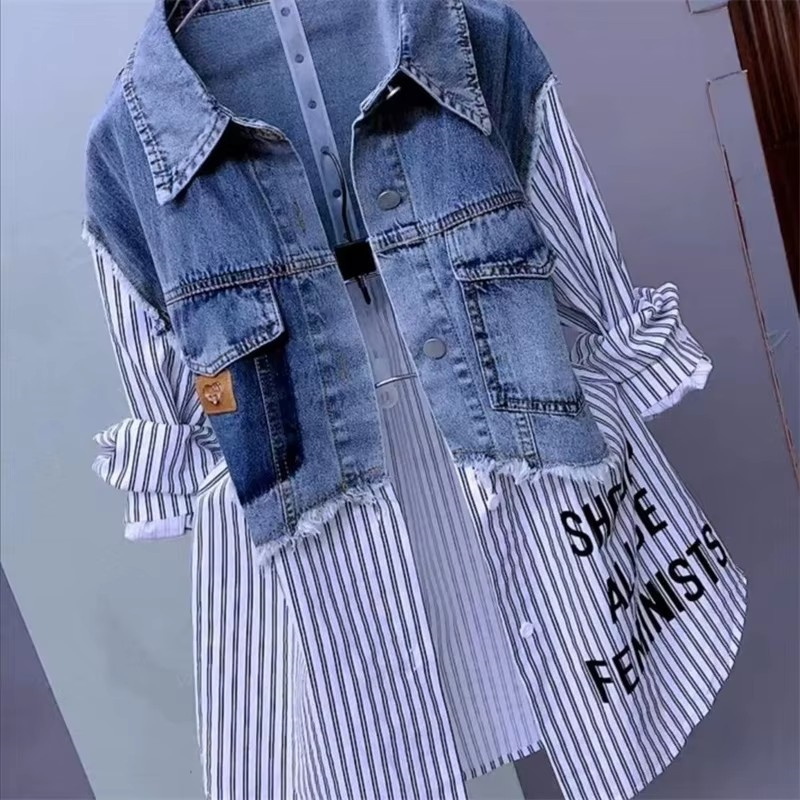 韓国ストライプデニムジャケット,女性用,気質コート,センシン - Women'S Fashion Denim Jacket のレビューと価格