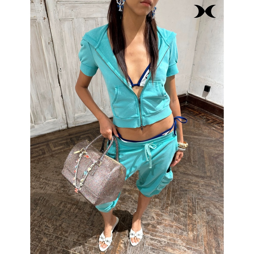 アメリカンストリートスパイスガールスタイル半袖フード付きジッ - Women Fashion Korean のレビューと価格