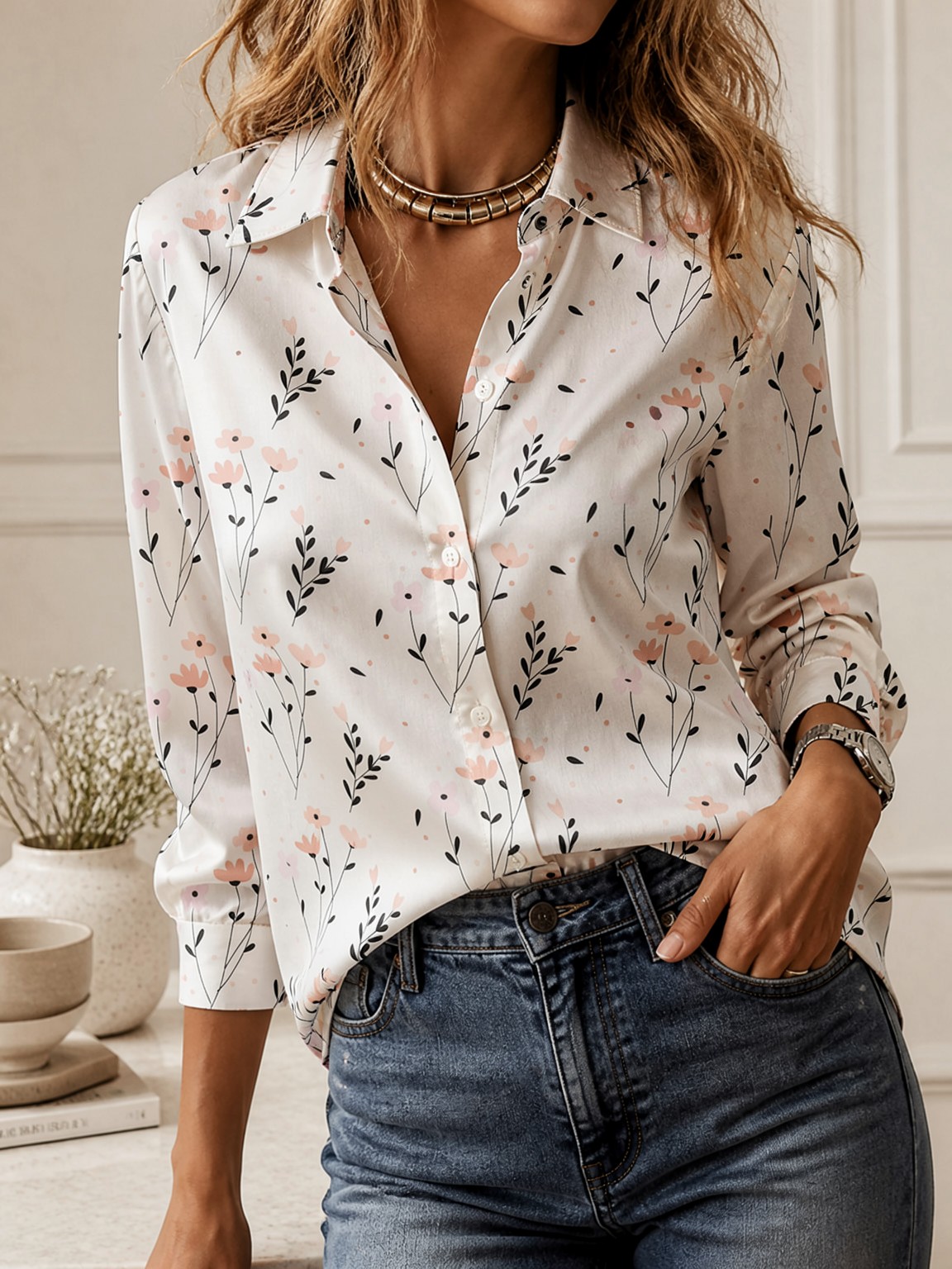 2026ミニマリストボタンダウン長袖トップス、女性用ルーズス - Women Top Fashion のレビューと価格