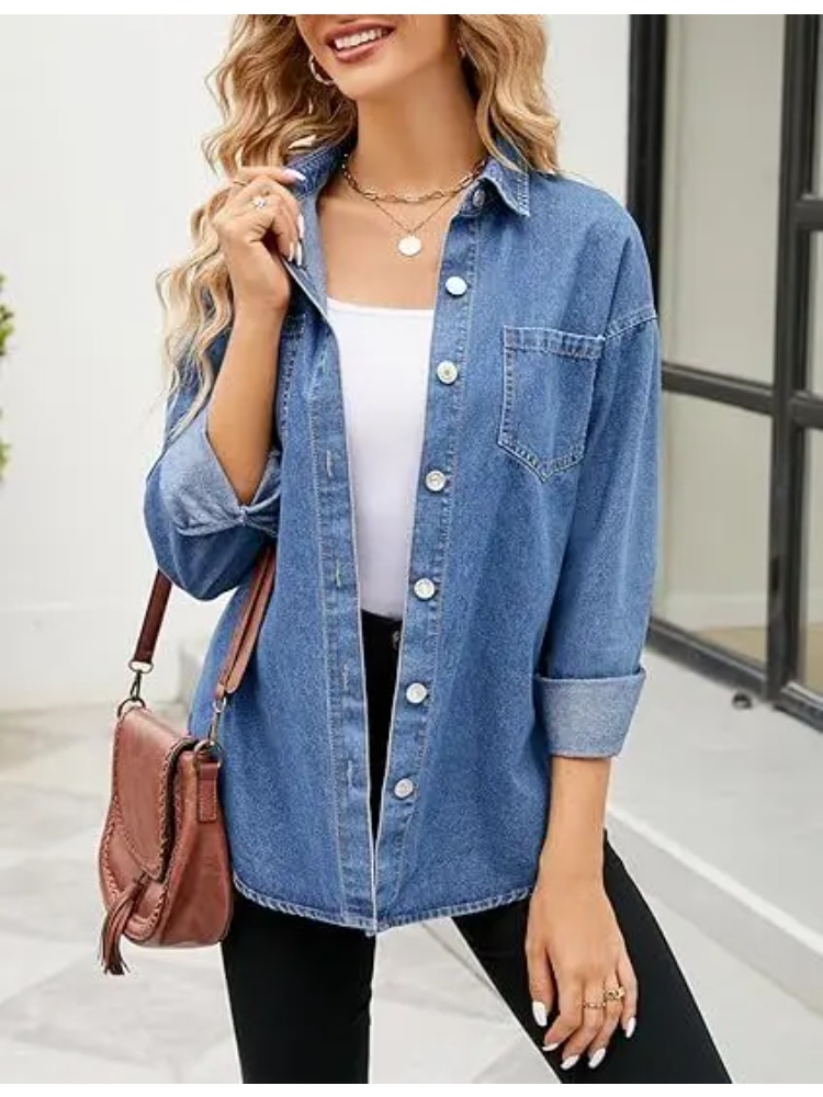 新しいウォッシュ加工のルーズな長袖デニムシャツ、ヨーロッパ系 - Women'S Fashion Denim Jacket のレビューと価格