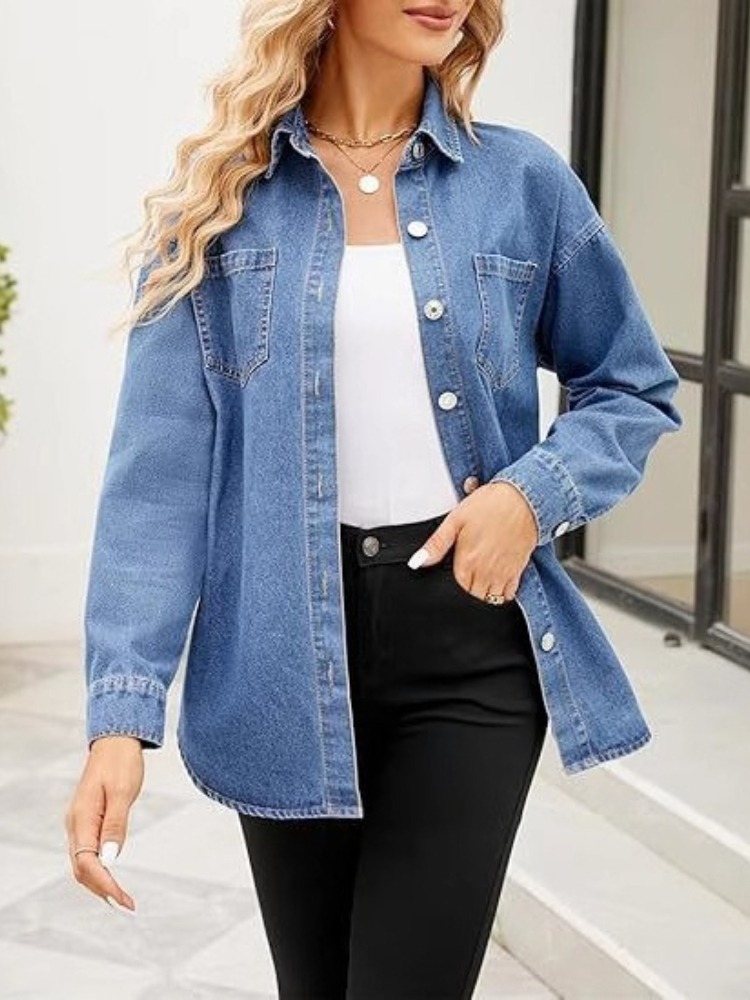 新しいウォッシュ加工のルーズな長袖デニムシャツ、ヨーロッパ系 - Women'S Fashion Denim Jacket のレビューと価格