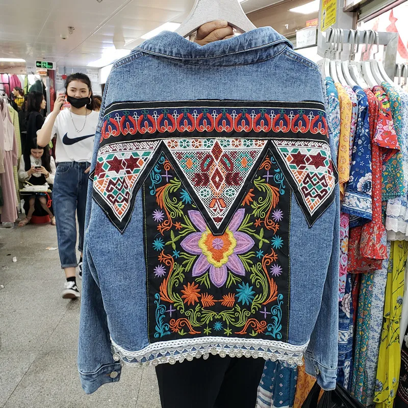 ヴィンテージブルー刺繍スパンコールタッセルデニムジャケット女 - Women'S Fashion Denim Jacket のレビューと価格